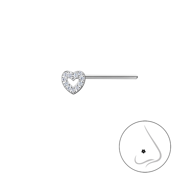 Wholesale Sterling Silver Heart Nose Stud - JD21301