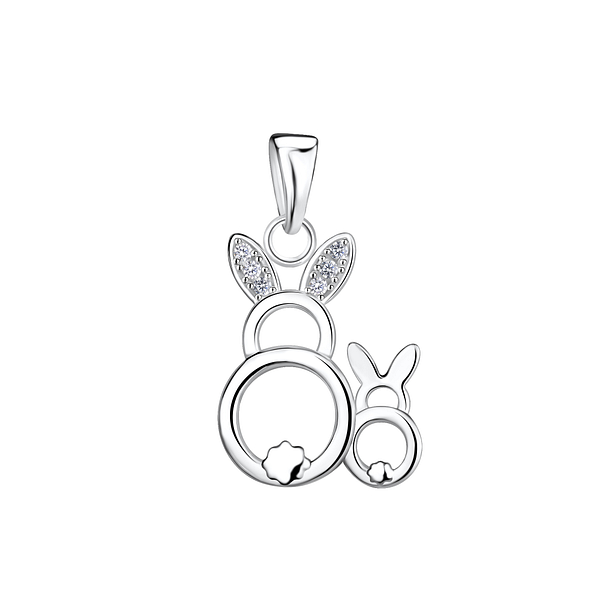 Wholesale Sterling Silver Mom and Baby Rabbit Pendant - JD21394