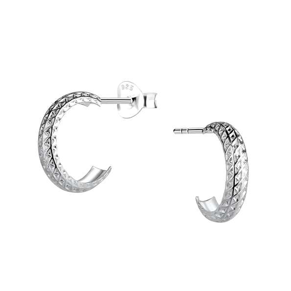 Wholesale Sterling Silver Patterned Half Hoop Ear Studs - JD21542