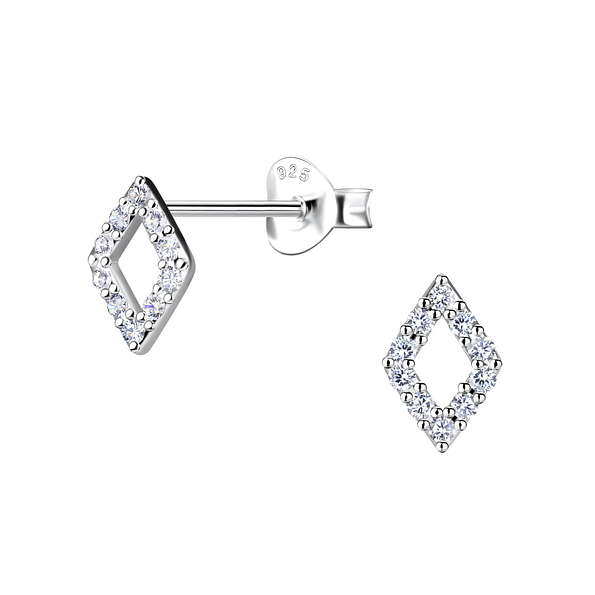 Wholesale Sterling Silver Diamond Shaped Ear Studs - JD21388