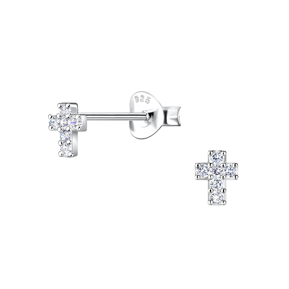 Wholesale Sterling Silver Cross Ear Studs - JD21521