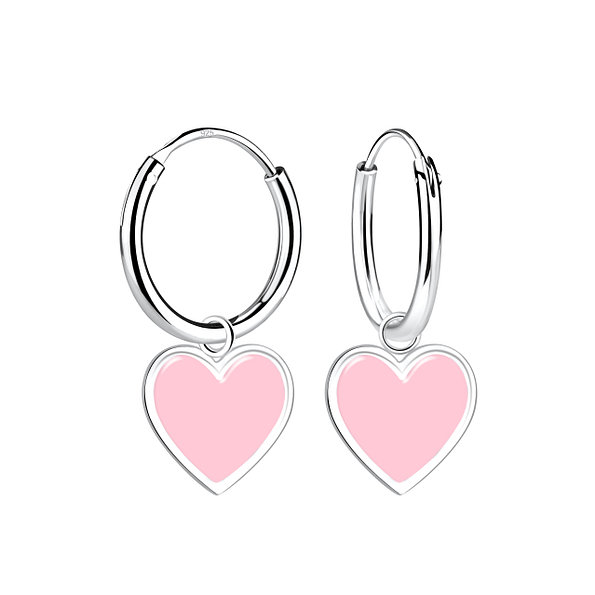 Wholesale Sterling Silver Heart Charm Ear Hoops - JD21358