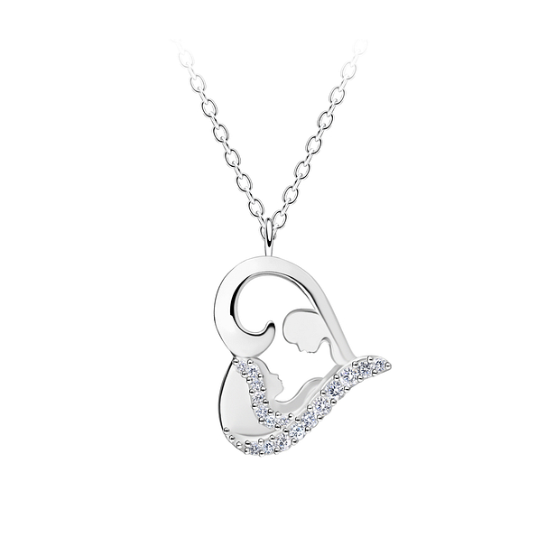 Wholesale Sterling Silver Mom and Baby Heart Necklace - JD21471