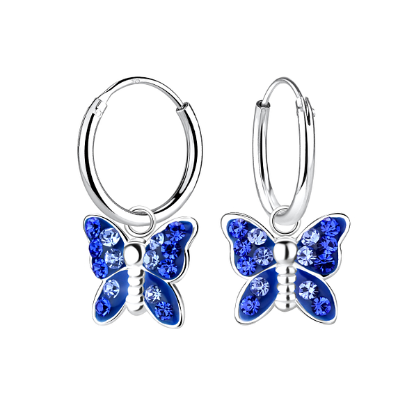 Wholesale Sterling Silver Butterfly Crystal Charm Ear Hoops - JD20974