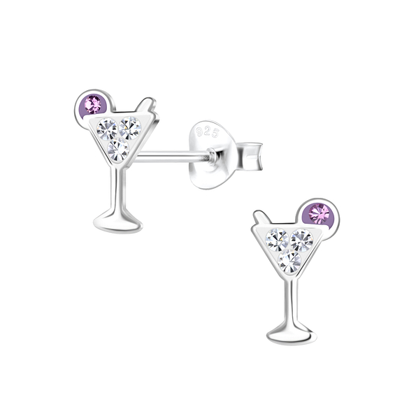 Wholesale Sterling Silver Cocktail Glass Ear Studs - JD21016