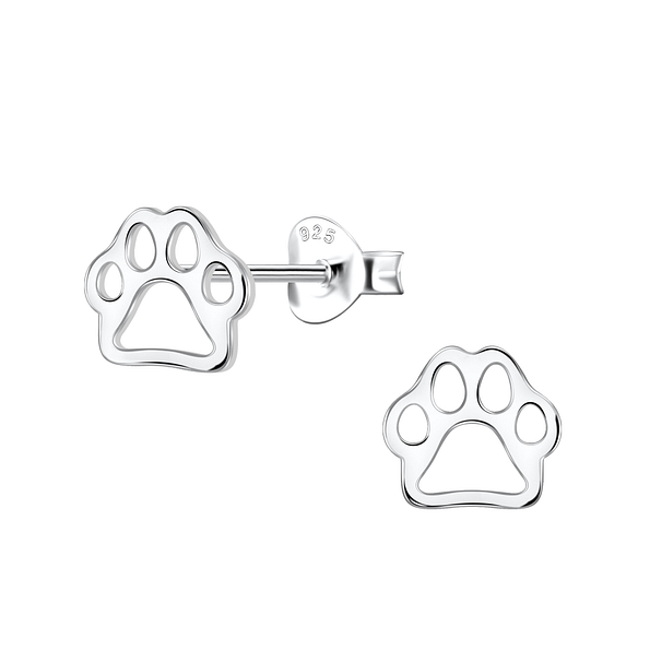 Wholesale Sterling Silver Paw Print Ear Studs - JD16919