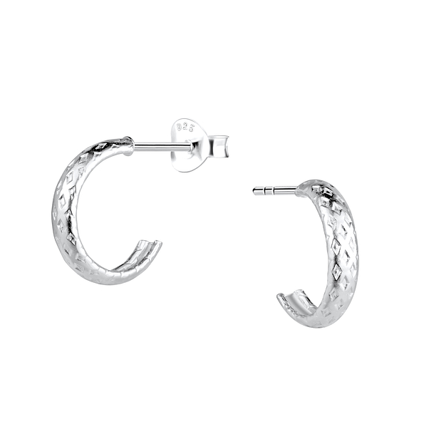 Wholesale Sterling Silver Patterned Half Hoop Ear Studs - JD21652