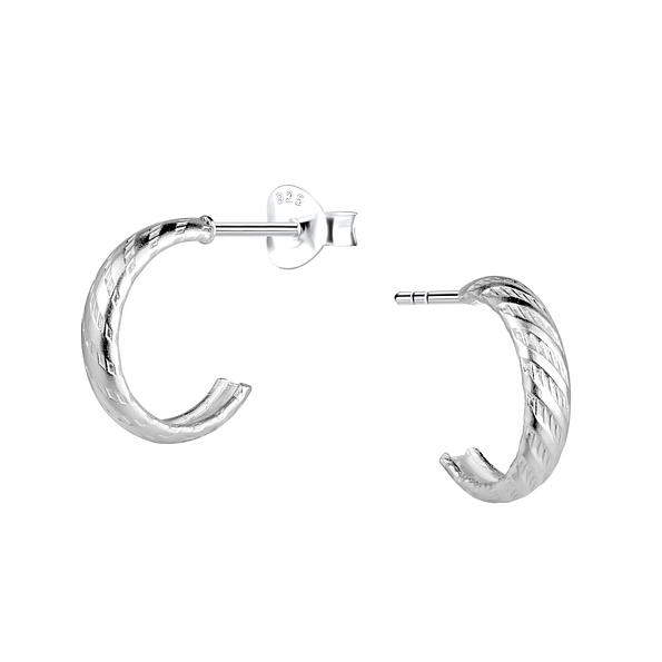 Wholesale Sterling Silver Patterned Half Hoop Ear Studs - JD21653