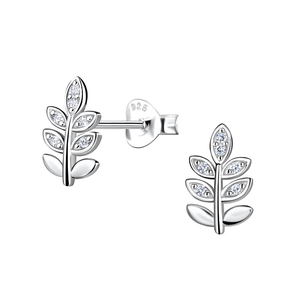 Wholesale Sterling Silver Olive Leaf Ear Studs - JD21659