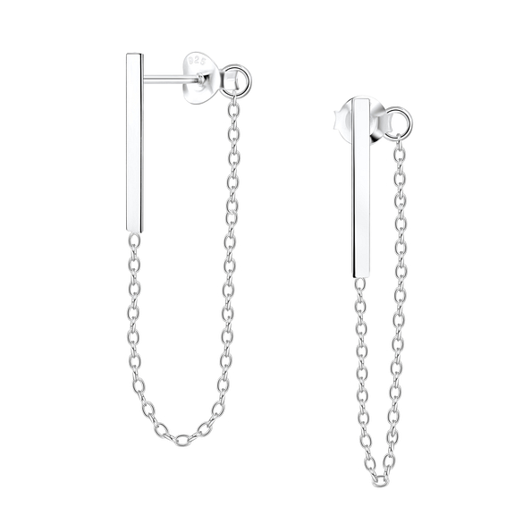 Wholesale Sterling Silver Bar Ear Studs With Chain - JD10295