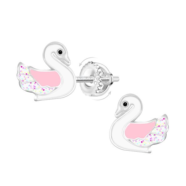 Wholesale Sterling Silver Swan Screw Back Ear Studs - JD20913