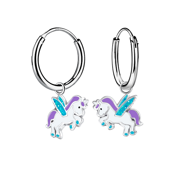 Wholesale Sterling Silver Winged Unicorn Charm Ear Hoops - JD21612