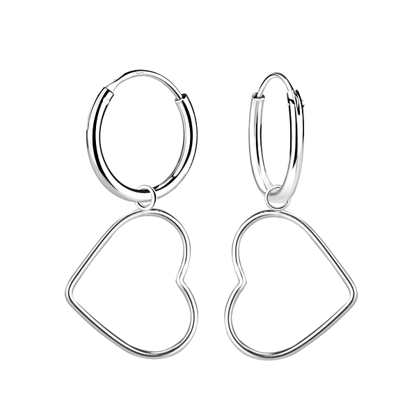 Wholesale Sterling Silver Heart Charm Ear Hoops - JD10221