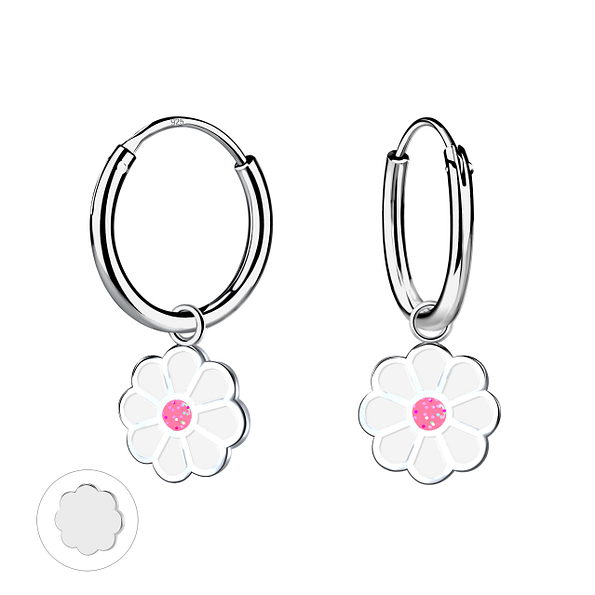 Wholesale Sterling Silver Flower Charm Ear Hoops - JD21622