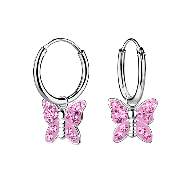 Wholesale Sterling Silver Butterfly Crystal Charm Ear Hoops - JD21621