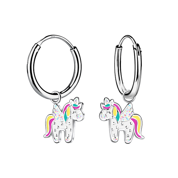 Wholesale Sterling Silver Unicorn Charm Ear Hoops - JD21618