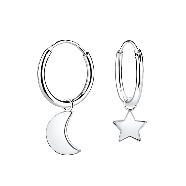 Wholesale Sterling Silver Moon and Star Charm Ear Hoops - JD10224