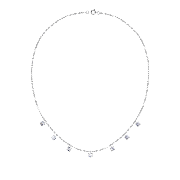 Wholesale 4mm Round Cubic Zirconia Sterling Silver Necklace - JD19990