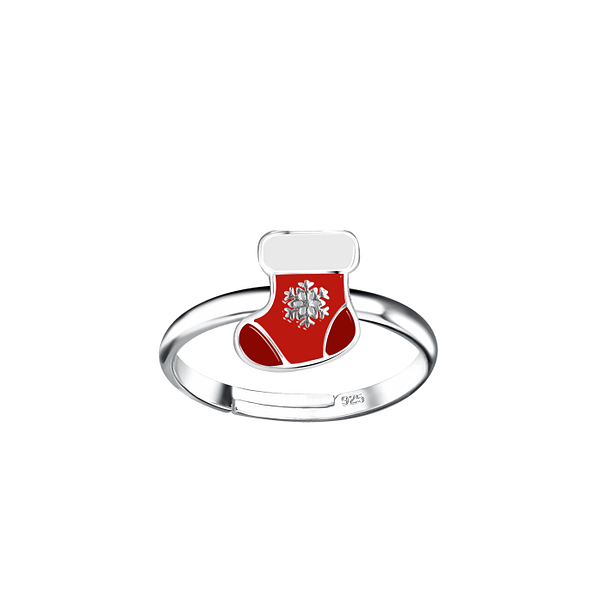 Wholesale Sterling Silver Christmas Stocking Adjustable Ring - JD20213