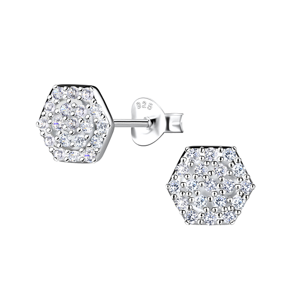 Wholesale Sterling Silver Hexagon Ear Studs - JD21698