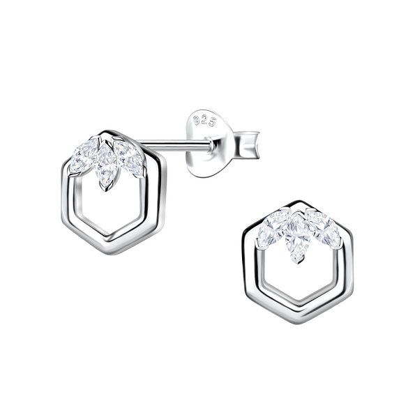 Wholesale Sterling Silver Hexagon Ear Studs - JD21703