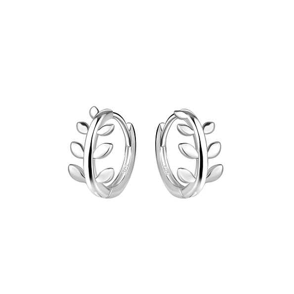 Wholesale Sterling Silver Olive Leaf Huggie Earrings - JD21766