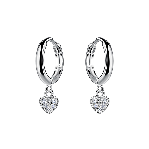 Wholesale Sterling Silver Heart Charm Huggie Earrings - JD21266