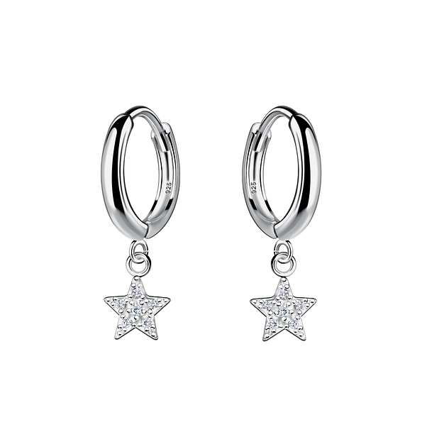 Wholesale Sterling Silver Star Charm Huggie Earrings - JD21270