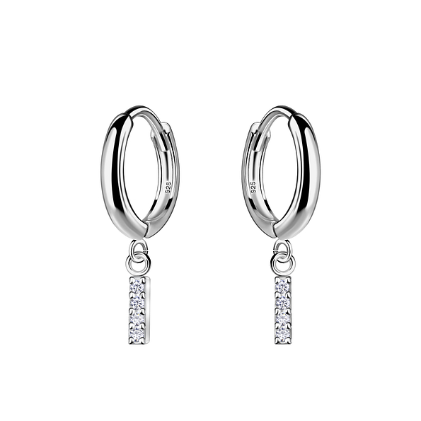 Wholesale Sterling Silver Bar Charm Huggie Earrings - JD21272