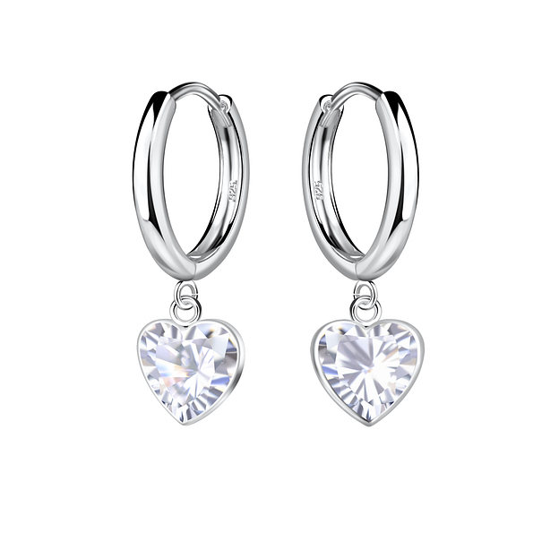 Wholesale 6mm Heart Cubic Zirconia Sterling Silver Huggie Earrings - JD21772