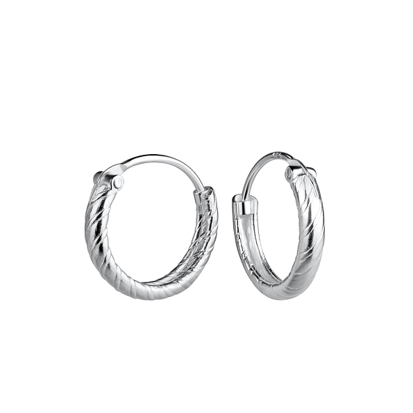 Wholesale 12mm Sterling Silver Patterned Ear Hoops - JD21696