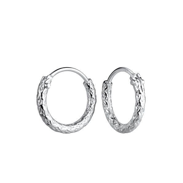 Wholesale 12mm Sterling Silver Patterned Ear Hoops - JD21694