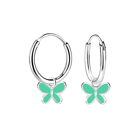 Wholesale Sterling Silver Butterfly Charm Ear Hoops - JD12976