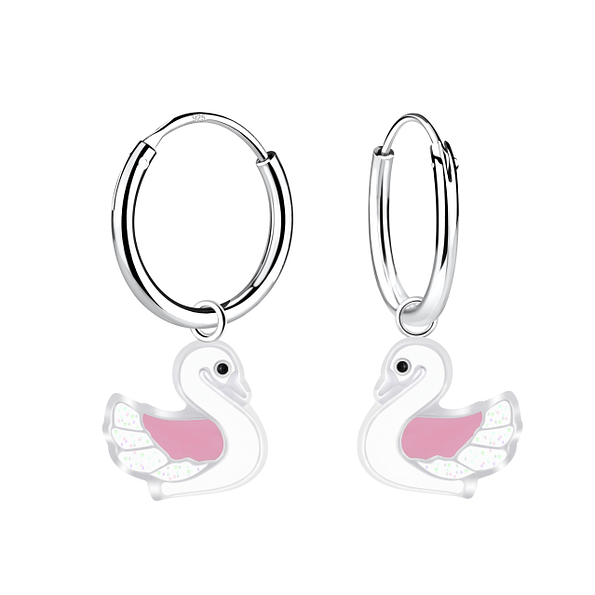 Wholesale Sterling Silver Swan Charm Ear Hoops - JD20795