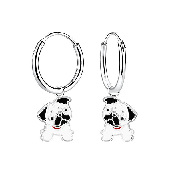 Wholesale Sterling Silver Bulldog Charm Ear Hoops - JD12600