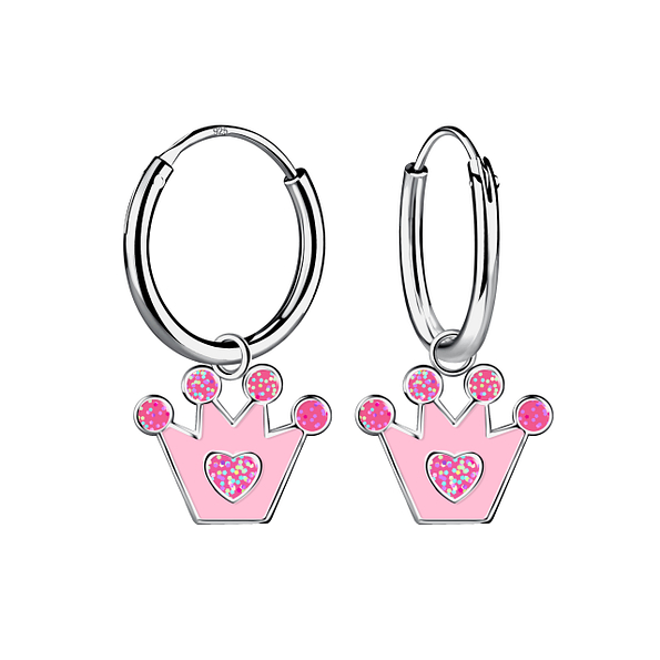 Wholesale Sterling Silver Crown Charm Ear Hoops - JD21165