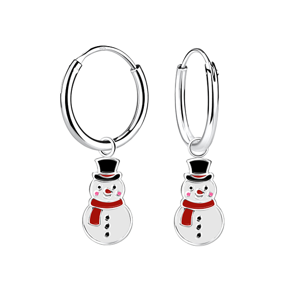 Wholesale Sterling Silver Snowman Charm Ear Hoops - JD13863