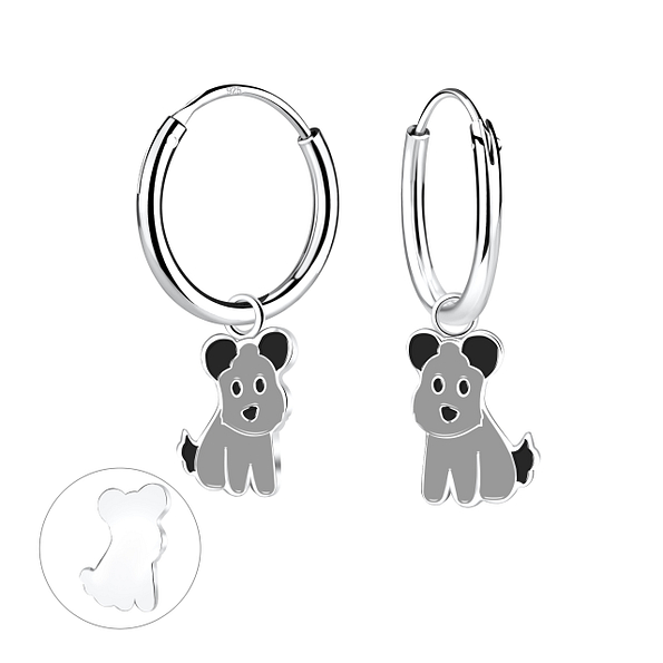 Wholesale Sterling Silver Dog Charm Ear Hoops - JD12598