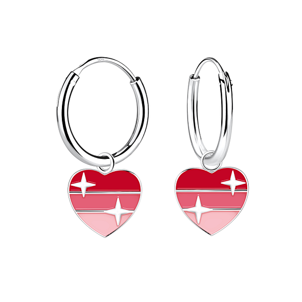 Wholesale Sterling Silver Heart Charm Ear Hoops - JD20766