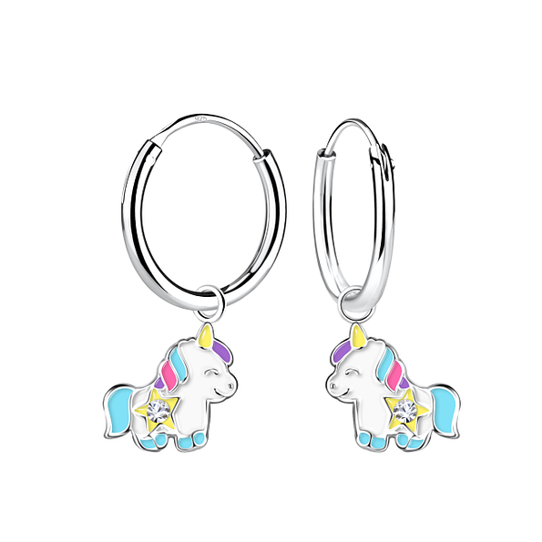 Wholesale Sterling Silver Unicorn Charm Ear Hoops - JD20772