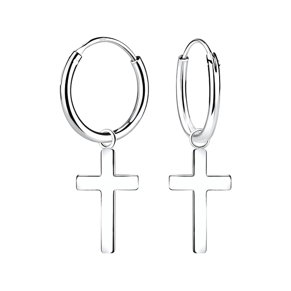 Wholesale Sterling Silver Cross Charm Ear Hoops - JD20821