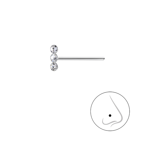 Wholesale Sterling Silver Triple Crystal Nose Stud - JD21765