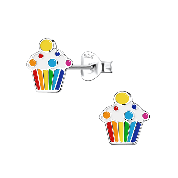 Wholesale Sterling Silver Cupcake Ear Studs - JD10378