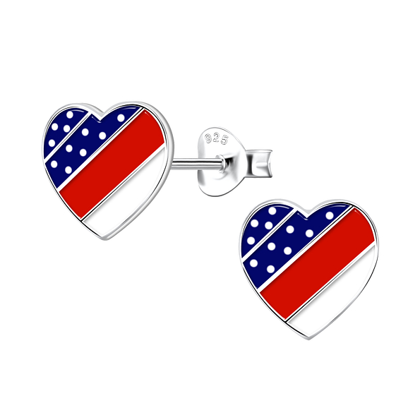 Wholesale Sterling Silver USA Heart Ear Studs - JD10213