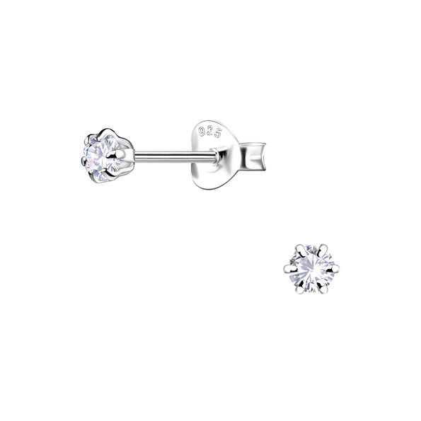 Wholesale 3mm Round Cubic Zirconia Sterling Silver Ear Studs - JD19490