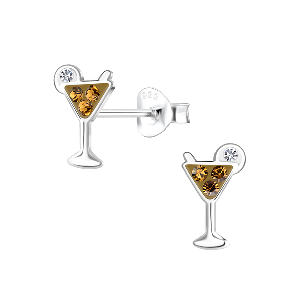 Wholesale Sterling Silver Cocktail Glass Ear Studs - JD21597