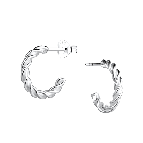 Wholesale Sterling Silver Twisted Half Hoop Ear Studs - JD21783