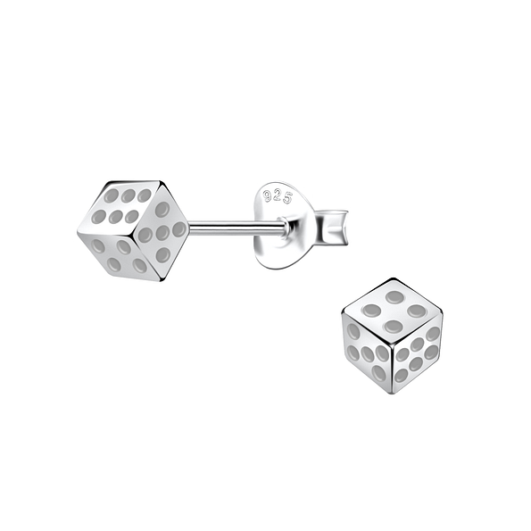 Wholesale Sterling Silver Dice Ear Studs - JD21820