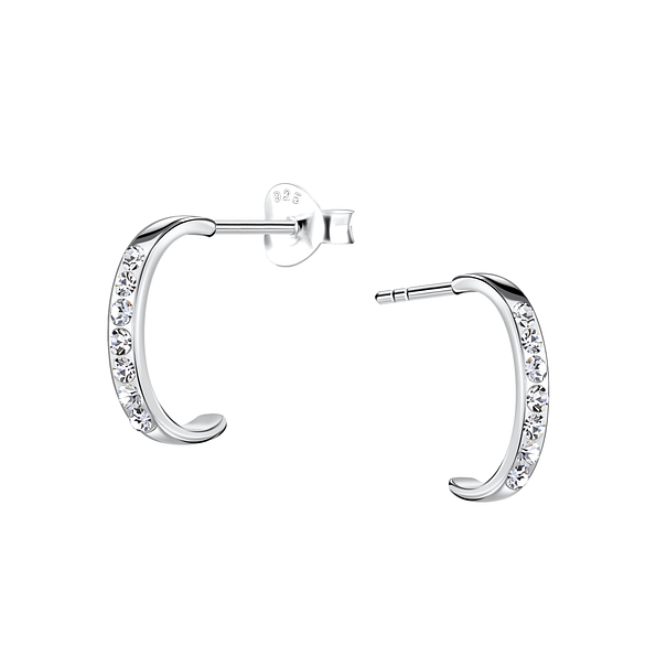 Wholesale Sterling Silver Crystal Half Hoop Ear Studs - JD21872