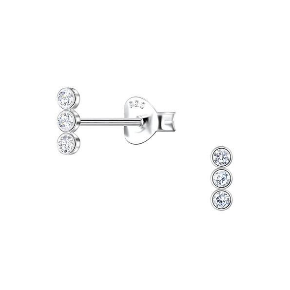 Wholesale Sterling Silver Three Stone Ear Studs - JD21829